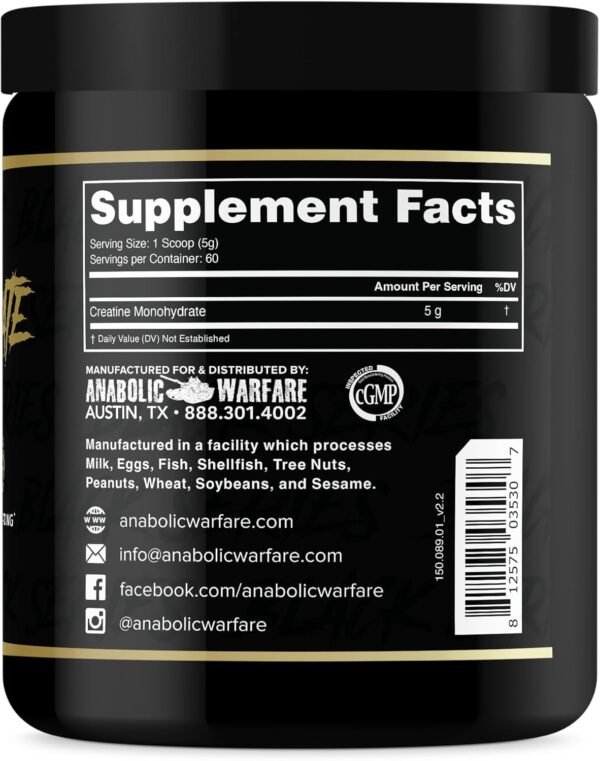 Anabolic Warfare Creatine Monohydrate, Post Workout Recovery, Increase Performance, Sustain Loading, Premium Creatine* (60 servings) - Image 4