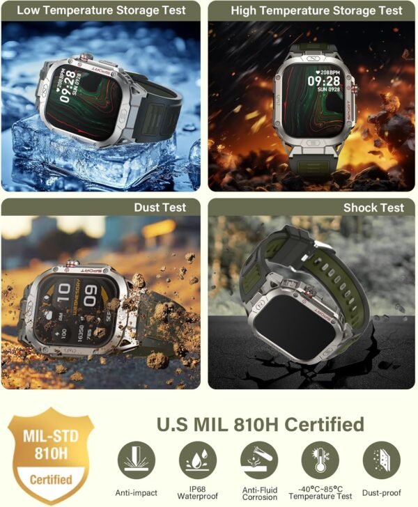 SOUYIE Smart Watch for Men with LED Flashlight, 2.02" HD Display Rugged Outdoor Sport Smartwatch with Compass/Altimeter/Barometer, Waterproof Fitness Tracker, Heart Rate Sleep Monitor for iOS Android - Image 3