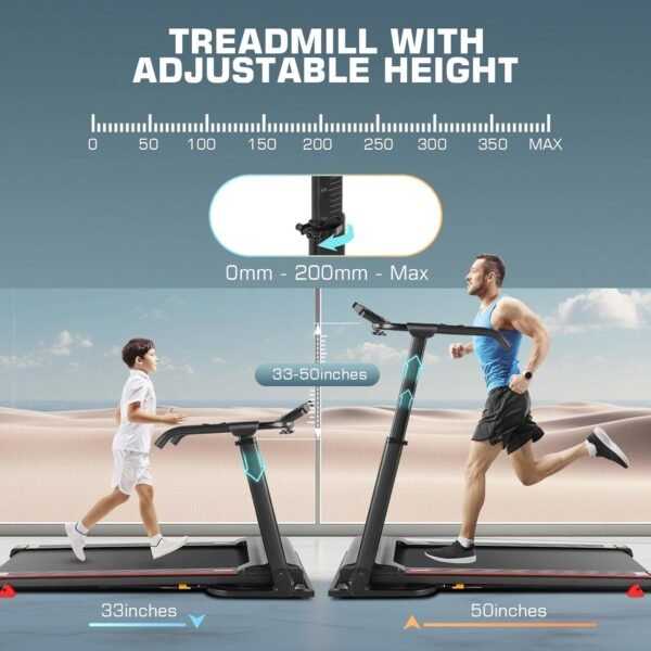 Treadmill with Incline, Folding Treadmill with Desk Workstation & Adjustable Height, 300 LBS Capacity 2.5 HP Quiet Brushless 7.5 MPH Pulse Sensor, Perfect Treadmills for Home/Office/Gym Use - Image 3