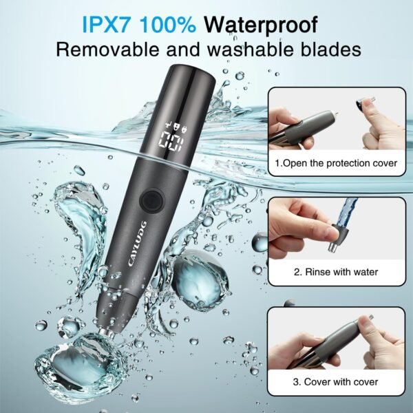 Nose Hair Trimmer for Men: 2025 Professional Rechargeable Painless Eyebrow Facial Ear Nose Hair Trimmer for Men Women, IPX7 Waterproof, LED Display Dual Edge Blades Clipper, Easy Cleaning - Image 6