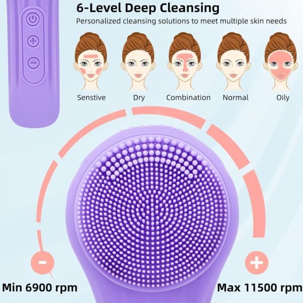 Electric Silicone Facial Brushes for Cleaning and Exfoliating,Electric Face Scrubber with Waterproof and Rechargeable Facial Skin Care for Women and Men - Image 4