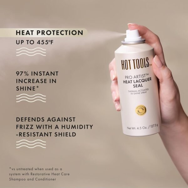 HOT TOOLS Heat Protectant Hi-Shine Spray | Instantly Makes Hair Shinier, Minimizes Frizz & Gives Hair a Lacquered Finish | Protects Hair from Heat Damage without Use of Silicones - Image 3