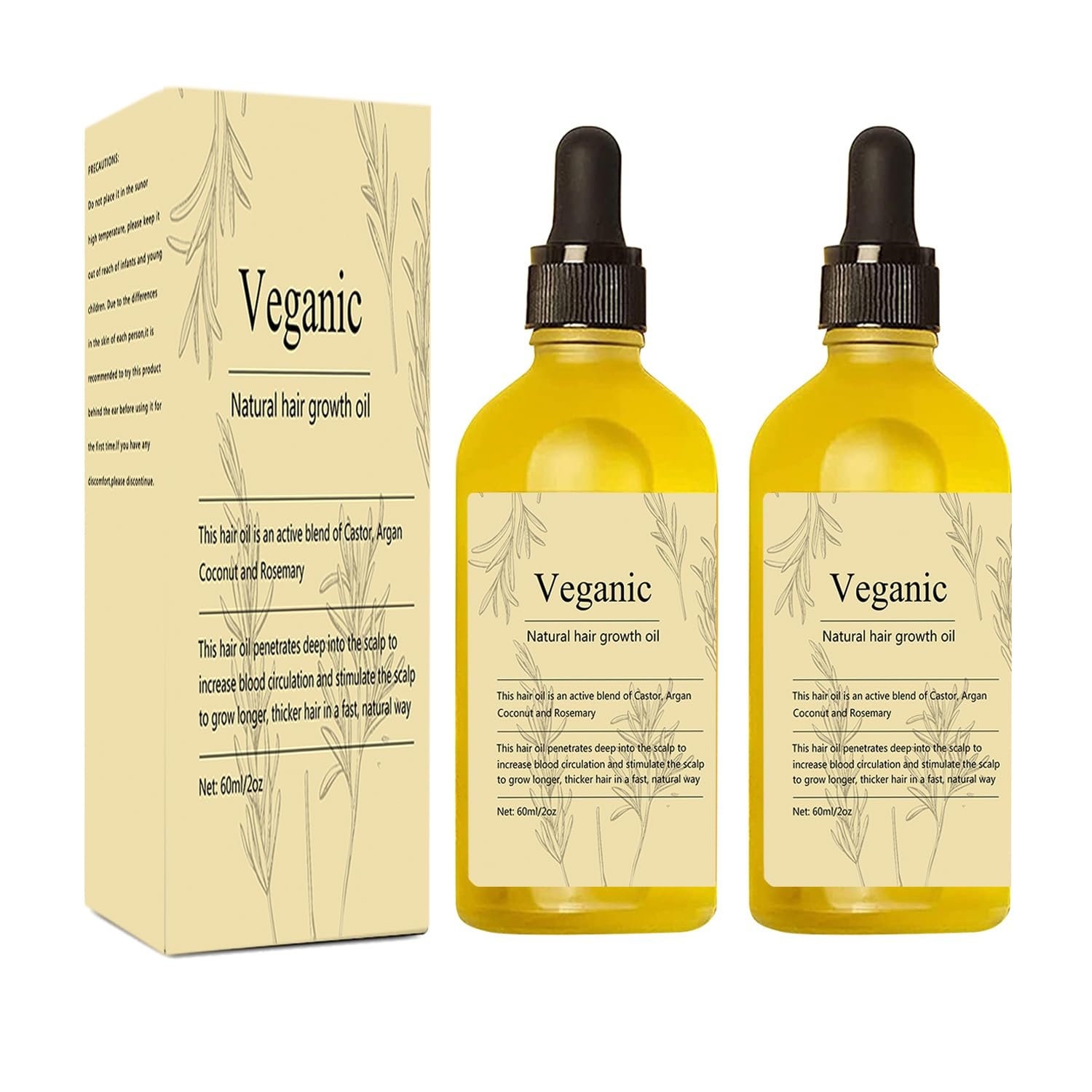Veganic Natural Hair Growth Oil, 2 PCS Veganic hair growth oil Rosemary Oil for Hair Growth Organic,Vegan Hair Oil for Dry Damaged Hair and Growth - Image 2
