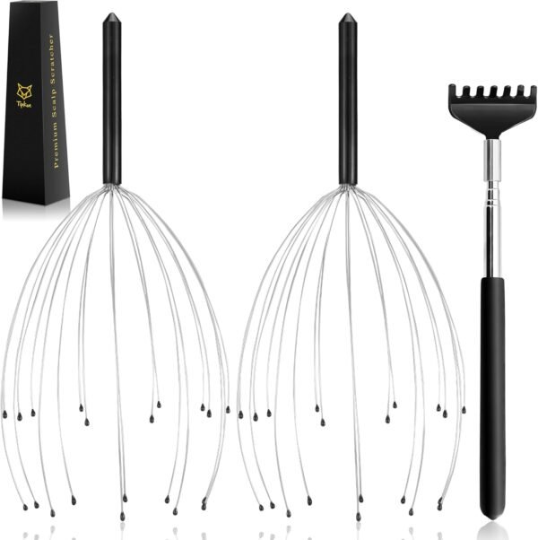 Head Massager 20 Fingers Scalp Massager Head Scratcher, Back Massager Back Scratcher, Stocking Stuffers for Head Massage and Back Massage 2 Pack (Black) - Image 2