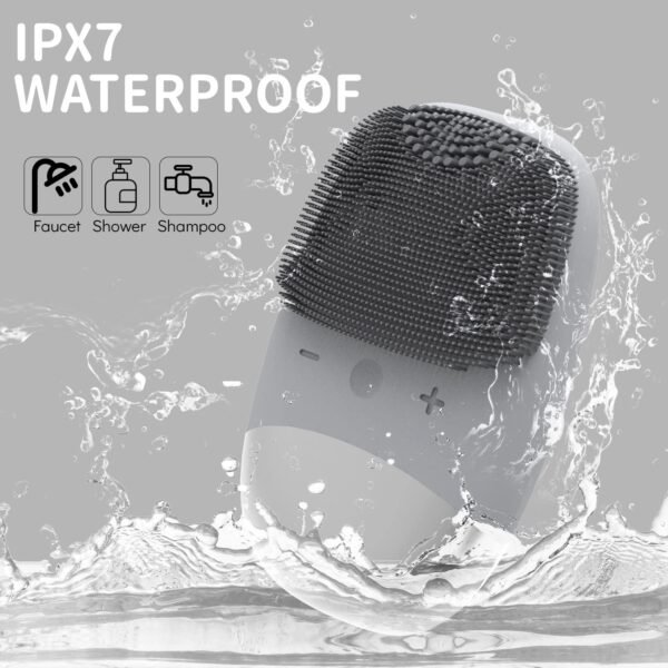 Silicone Face Scrubber, SIWIEY IPX7 Waterproof Sonic Facial Cleansing Brush, USB Rechargeable Sonic Massage Face Brush for Deep Cleansing, Gentle Exfoliating and Massaging (Grey) - Image 7