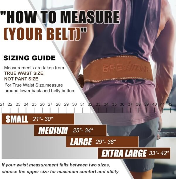 Leather Weight Lifting Belt, Weightlifting Belt for Men & Women, 4'' Wide Padded Lumbar Back Support, 10 Adjustable Holes, Gym Fitness Belt, Squat Belt, Deadlift Belt, BREWIDAR Workout Belt for Powerlifting with Carry Bag - Image 3