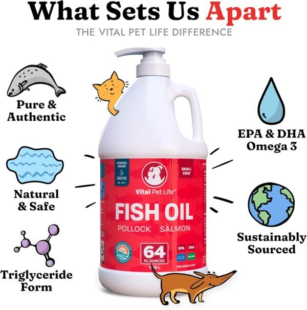 Fish Oil for Dogs - Healthy Skin & Coat, Salmon, Pollock, All Natural Supplement for Pets, Itching Scratching Allergy & Inflammation Defense, Omega 3 EPA DHA, Brain & Heart Health, 64 oz - Image 5