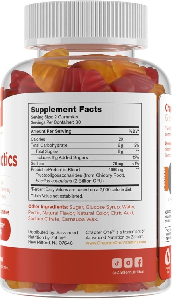 Zahler Chapter One Probiotic Gummies for Kids - Probiotics Gummies with Prebiotic Blend - Raspberry Orange Flavor - Kosher Vegetarian Non GMO Probiotics for Kids - Probiotic with Fiber (60 Count) - Image 3