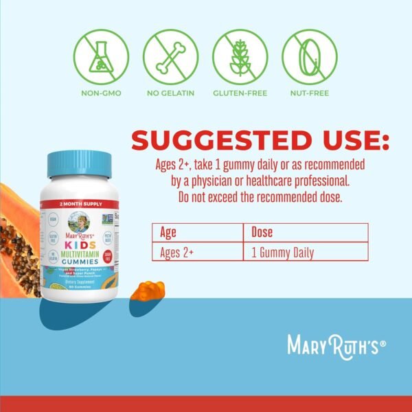 MaryRuth Organics Kids Vitamins | Multi | Sugar Free | 2 Month Supply | Kids Multivitamin Gummies for Ages 2+ | Multivitamin for Kids | Vitamins for Kids | Vegan | Only 1 Gummy a Day | 60 Count | - Image 4
