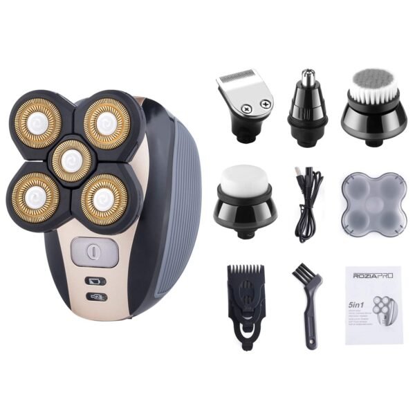 Electric Razor for Men Head Shaver for Bald Men Grooming Kit 5 in 1 Wet Dry Rotary Shavers Nose Hair Beard Trimmer Clippers Facial Cleansing Brush Cordless Waterproof USB Charging Rechargeable - Image 9