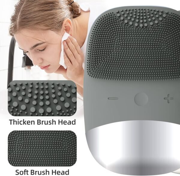 Silicone Face Scrubber, SIWIEY IPX7 Waterproof Sonic Facial Cleansing Brush, USB Rechargeable Sonic Massage Face Brush for Deep Cleansing, Gentle Exfoliating and Massaging (Grey) - Image 3