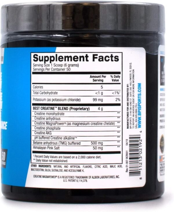 BPI Sports Best Creatine – Creatine Monohydrate, Himalayan Salt – Strength, Pump, Endurance, Muscle Growth, Muscle Definition – No Bloat – Fruit Punch – 50 servings – 10.58 oz. - Image 3