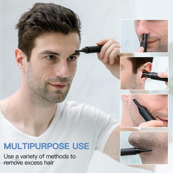Lithium Ear and Nose Hair Trimmer Clipper for Men & Women, USB Rechargeable Professional Eyebrow Trimmer, Smart Cleaning System Waterproof Painless Facial Hair Remover - Image 3