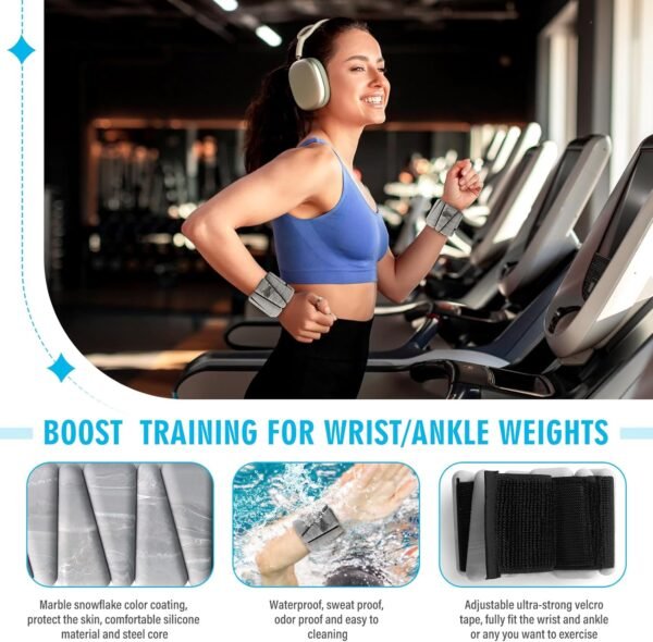 Wrist Weights Set of 2, Adjustable Wrist and Ankle Weights for Women and Men(1Lbs Each), 2lb Wearable Silicone Weighted Bangles, Fits for Yoga, Pilates, Home Gym, Dance, Swimming, Jogging, Cardio, Strength Training - Image 4