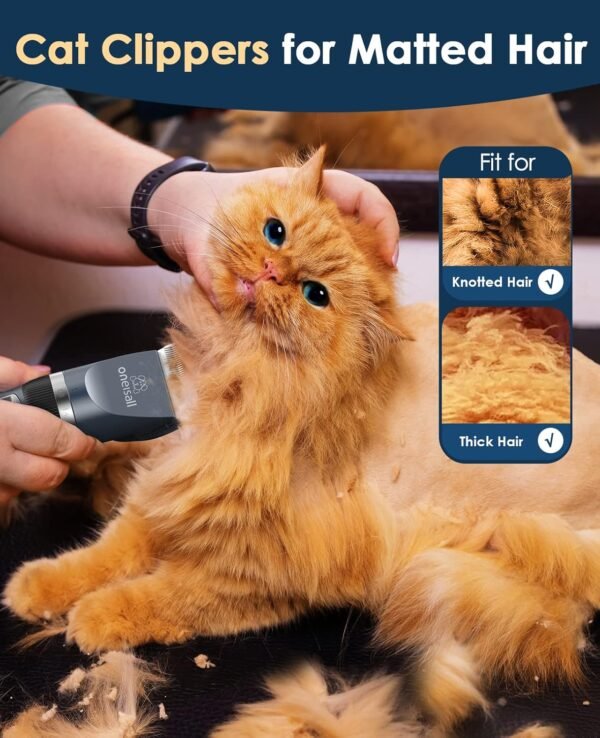 oneisall Cat Clippers for Matted Hair, Quiet Cat Shaver for Long Hair, Cordless Cat Hair Trimmer for Grooming, 2 Speed Pet Shaver Cat Grooming Kit for Cats Small Dogs Animals (Blue) - Image 3