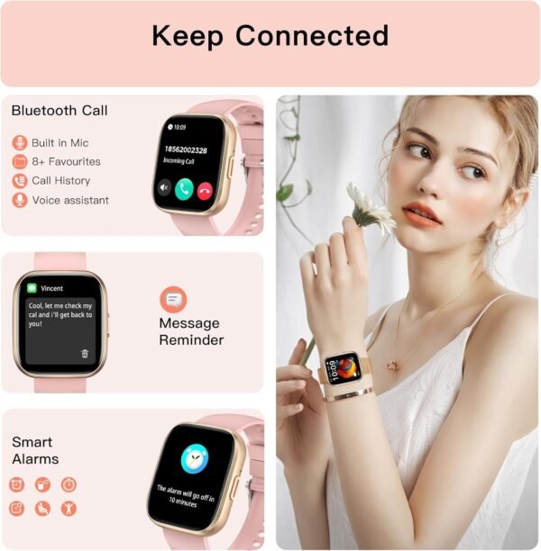 Smart Watches for Women, 1.85" Fitness Watch Answer/Make Calls, Fitness Tracker with Pedometer/Calories, 24/7Heart Rate/SpO2/Sleep Tracker, Waterproof Smart Watch for Android iPhone(2 Straps) - Image 5