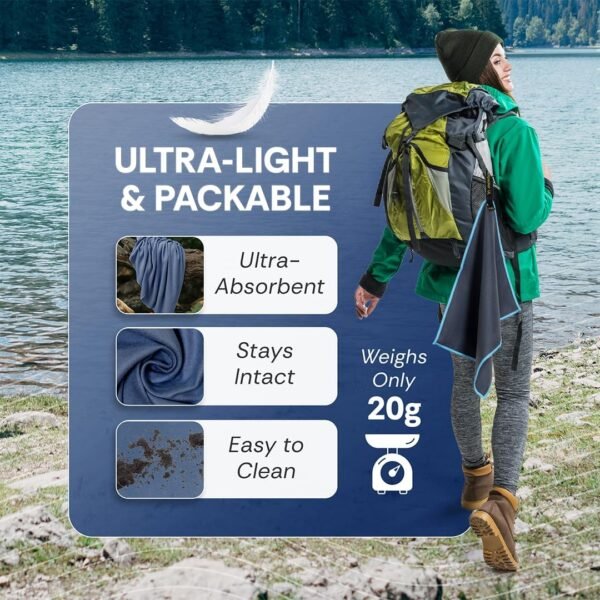 Elite Tail Magic- Lightweight Soft Compact Travel Towel | Quick Drying Backpacking Towel Ultralight with Loop Strap | Sport and Gym Microfiber Face Cloth Yoga | Small 12.5 x 9.6 inches - Image 3