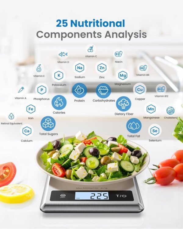 RENPHO Smart Food Kitchen Scale, Food Weight Scale with Nutritional Calculator, Digital Food Scale Grams and Ounces for Weight Loss, Calorie, Macro and Cooking, Stainless Steel - Image 3