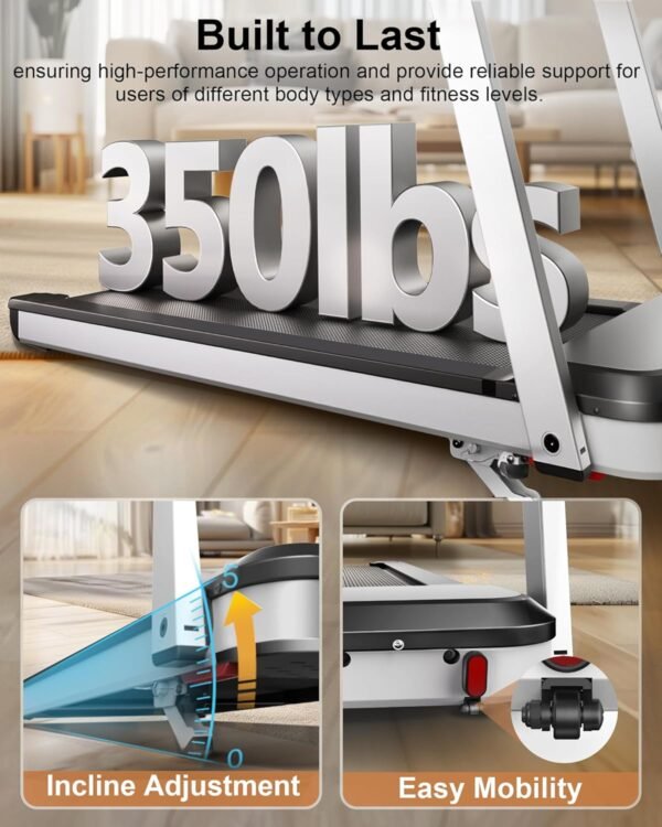 3.5HP Incline Foldable Treadmill for Home 350+ lb Capacity, Voice Control Smart Treadmill Work with WELLFIT KINOMAP, 18IN Widen Belt|Heart Rate Monitor|Music Player|12 Preset Programs - Image 6