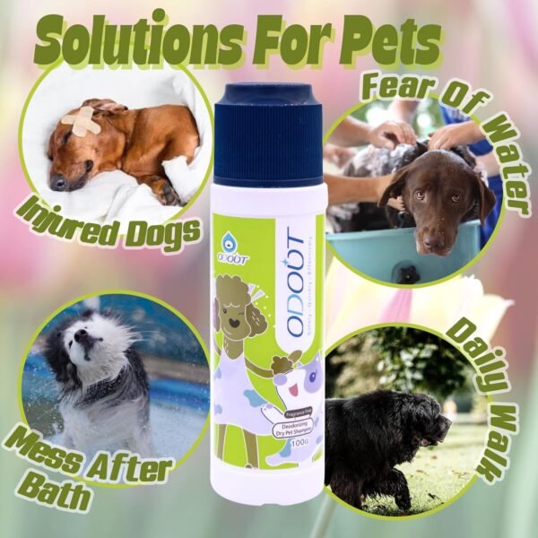 Waterless Dry Shampoo Powder for Dogs, No Rinse Pet Shampoo Deodorizer Powder - Baking Soda & Persimmon Extract Natural for Dog and Cat, No Fragrance, 3.5oz (100g) - Image 4