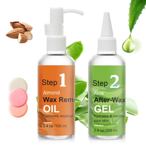After Waxing Skin Care Kit, Almond Oil For Remove Wax Residue, Post Wax Cooling Aloe Vera Gel For Calm and Soothing Skin, 2 Bottles Hair Removal Waxing Nursing Kit for Women 3.9oz/100ml - Image 2