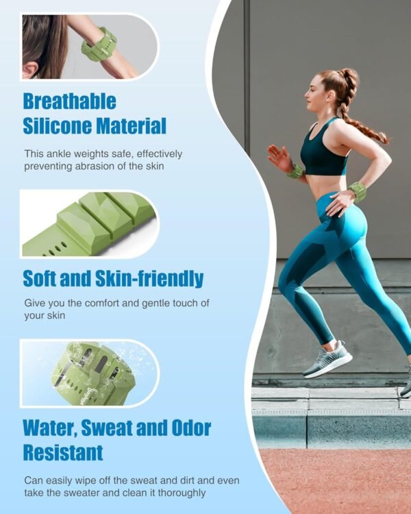 DAILYLIFE Ankle Weights, Pilates Adjustable Ankle Weights for Women Men, Wrist Weights, Leg Weight Straps, 2 lb Hand Weights Set for Home Gym Fitness, Workout, Walking - Image 3