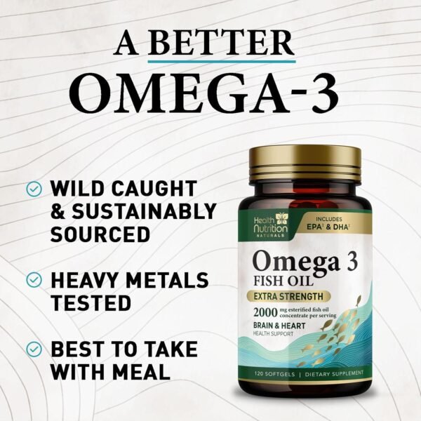 Omega 3 Fish Oil 2000mg Triple Strength Rapid Release Softgels, Omega-3 Supplements, Natural Brain Heart Joint Health & Immune Support - Fatty Acids with EPA & DHA - Fish Oil Supplement - 120 Softgels - Image 4