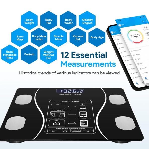 Smart Body Fat Scale with Led Display - Digital Bathroom Scale with Bluetooth, Accurate Body Composition Measurement, Muscle Mass, BMI, and Body Water Analysis - Image 4