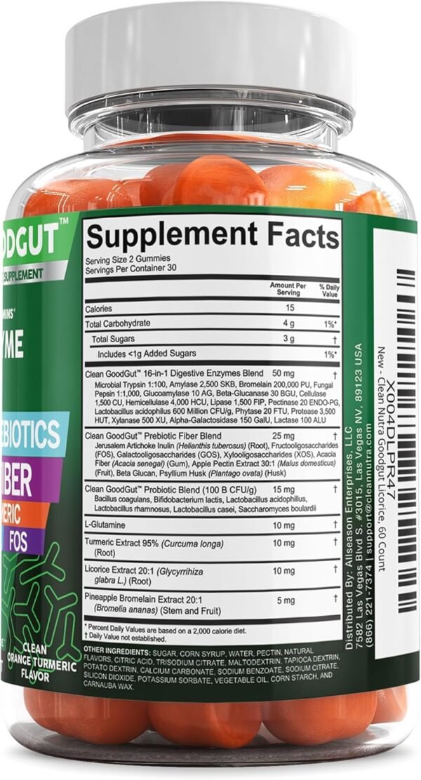 Digestive Enzymes with Probiotics and Prebiotics For Digestive Health Gummies + L-Glutamine For Gut Health Bromelain Turmeric Licorice Fiber Apple Pectin Inulin FOS Plant Pased Vegan Gummy Vitamins - Image 4