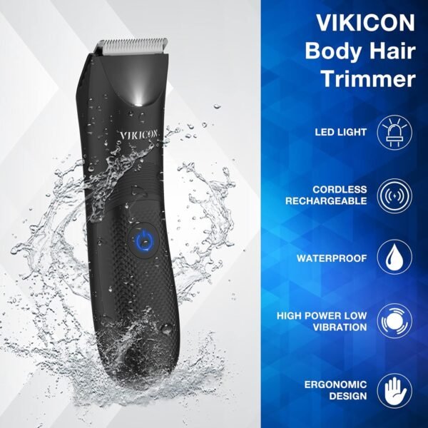 VIKICON Manscape Trimmer for Men - IPX7 Waterproof Ball Trimmer w/Light & Ceramic Blade, Body Groomer for Pubic/Body/Groin Grooming, Electric Razor Shavers, USB-C Charging, No Nicks, Gifts for Him Dad - Image 5