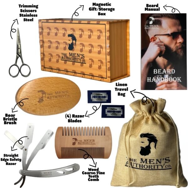M. A. C.® Beard Kit for Men, Beard Grooming Kit Including Boar Brush, Trimming Scissor Beard Comb and Straight Edge Safety Razor & Blades-Ideal Beard Care Kit with Wooden Gift Box - Image 4