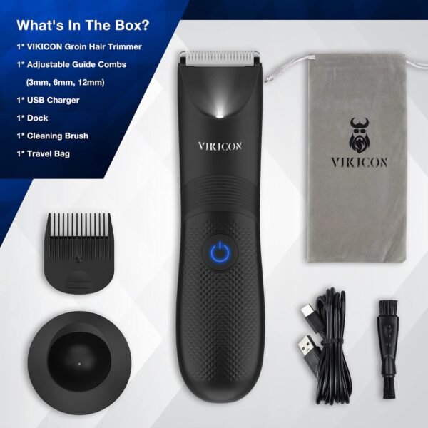 VIKICON Manscape Trimmer for Men - IPX7 Waterproof Ball Trimmer w/Light & Ceramic Blade, Body Groomer for Pubic/Body/Groin Grooming, Electric Razor Shavers, USB-C Charging, No Nicks, Gifts for Him Dad - Image 7