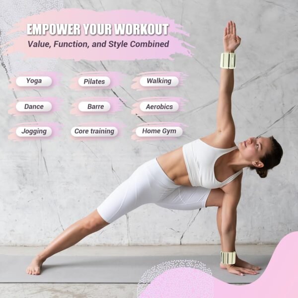 Wrist Weights for Women Set of 2, Adjustable Silicone Weighted Bracelet 1 lbs Each, Wearable Ankle & Arm weighted bangles for Yoga, Pilates, Barre, Walking, Workout and Pool Exercise - Image 6