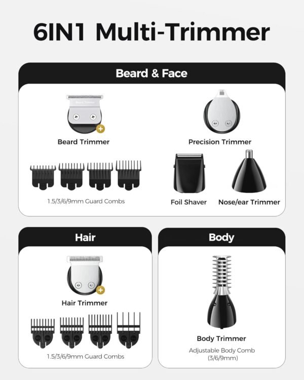 GLAKER Beard Trimmer for Men, Electric Razor for Body, Face, Mustache, Ear, Nose Hair Trimmer, Cordless Hair Clippers 17 Pieces 6-in-1 Shavers for Men Grooming Kit, Gifts for Men (Gold) - Image 9