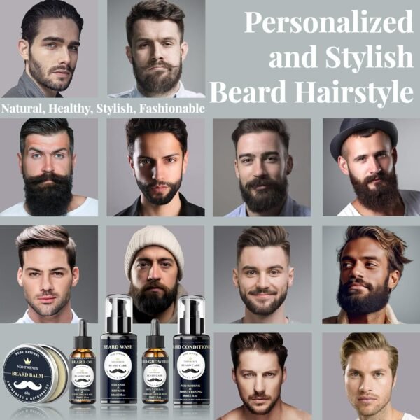 Beard Growth Kit - 7 Pcs Beard Care Kit for Men, Includes Beard Wash, Beard Oil&Growth Oil, Beard Conditioner, Beard Balm, Beard Comb, Gift Box Set for Boyfriend Husband Fathers - Image 10