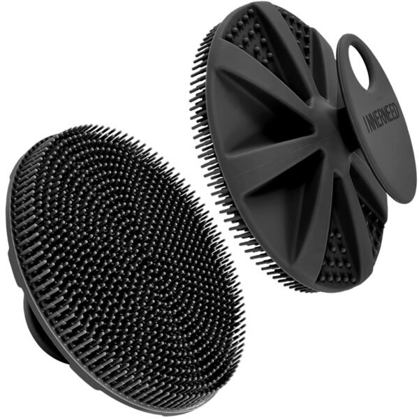 INNERNEED Food-Grade Soft Silicone Body Scrubber Shower Brush Handheld Cleansing Skin Brush, Gentle Exfoliating and Lather Well (Black) - Image 2