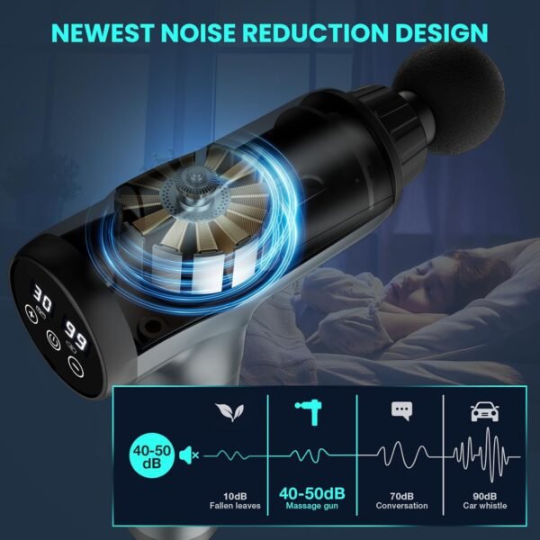JQX Massage Gun Deep Tissue, High Percussion Back Neck Massager for Athletes, Handheld Muscle Massager Gun with 30 Speed Levels 9 Replacable Heads, Gift for Men & Women (Grey) - Image 4