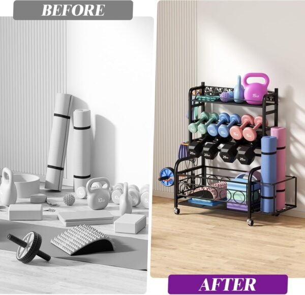 Weight Rack for Dumbbells, Dumbbell Rack Weight Stand, VOPEAK Home Gym Storage Rack for Yoga Mat Kettlebells and Strength Training Equipment, Weight Storage Holder Rack for Dumbbells with Wheels - Image 9