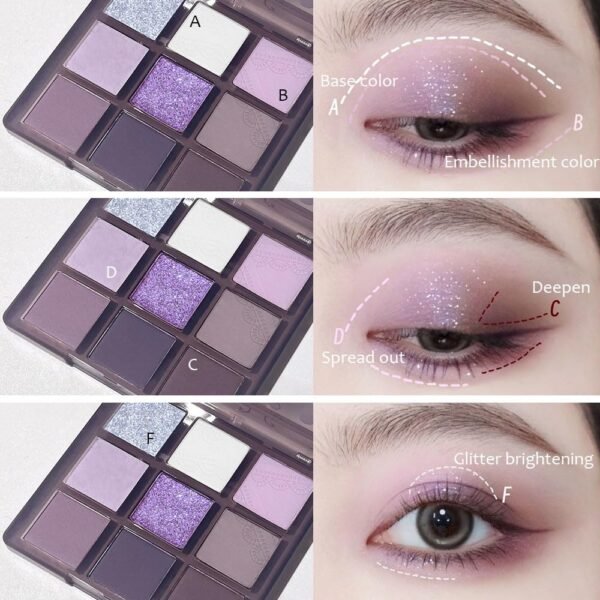 9Colors Purple Smokey Eye Shadow Palette Makeup,Highly Pigmented Eyeshadow Palette Dark Black Purple,Lavender Mauve Dark Purple Eyeshadow Long Lasting Waterproof Hypoallergenic Purple Makeup - Image 6