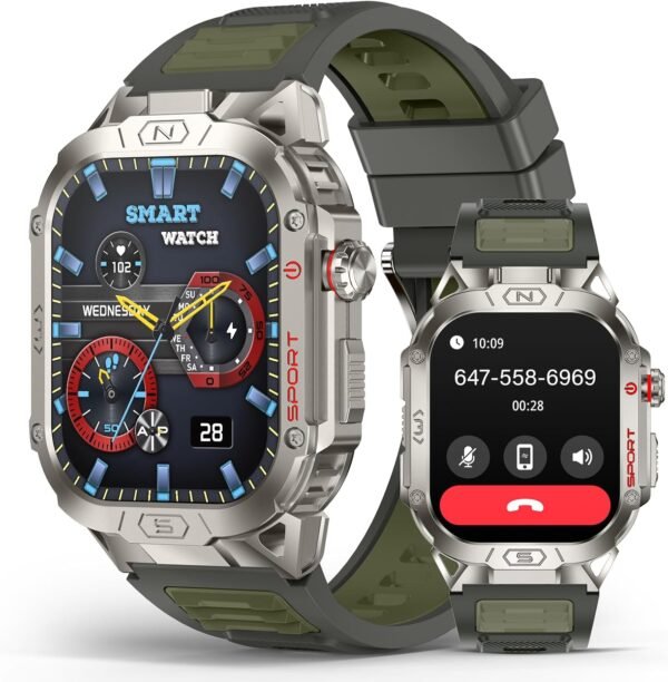 SOUYIE Smart Watch for Men with LED Flashlight, 2.02" HD Display Rugged Outdoor Sport Smartwatch with Compass/Altimeter/Barometer, Waterproof Fitness Tracker, Heart Rate Sleep Monitor for iOS Android - Image 2