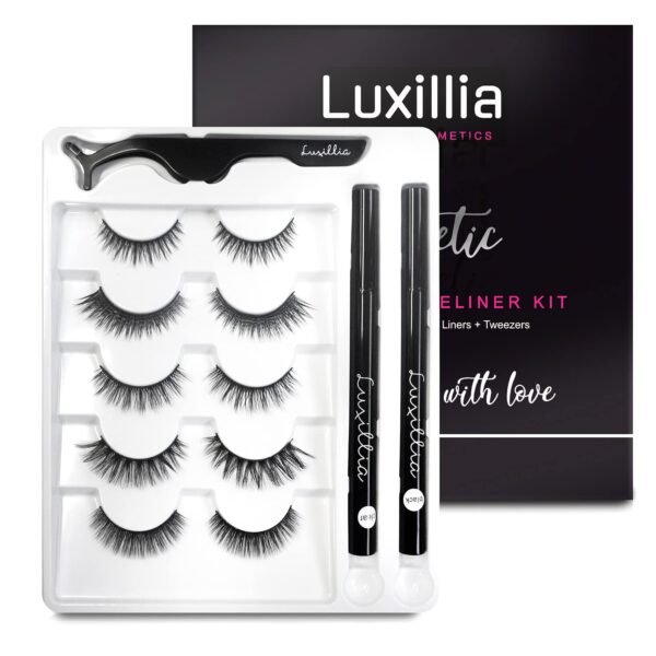 Luxillia 8 Piece Eyelash Magnetic Lashes with Eyeliner (Clear and Black) - Natural Looking False Magnetic Eyelashes Kit with Waterproof Liquid Liner Applicator, 8D, 3D Look, Reusable Fake Eye Lash - Image 2