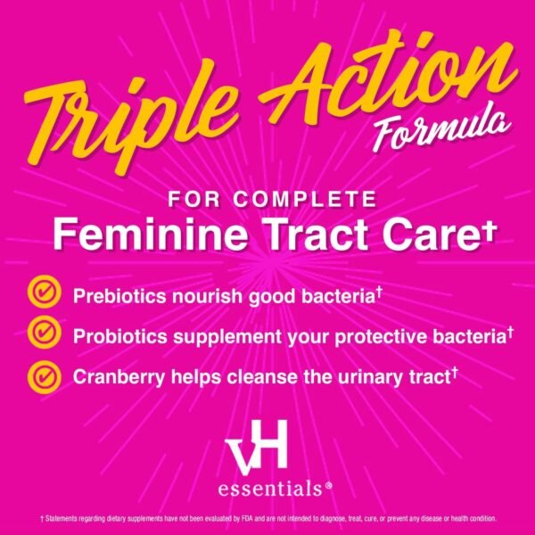 vH essentials Probiotic Gummies with Prebiotics & Cranberry, Concentrated Extract for Urinary Tract Health, Supports Vaginal Microflora Balance for a Healthy Feminine Tract, 60 Count - Image 6