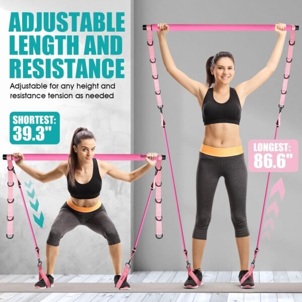Pilates Bar Kit with Resistance Bands, Pilates Workout Equipment for Legs, Hip, Waist, Arm, Squats Exercise Equipment for Home Workouts, Adjustable 3-Section Pilates Bar Kit for Women & Men - Image 7