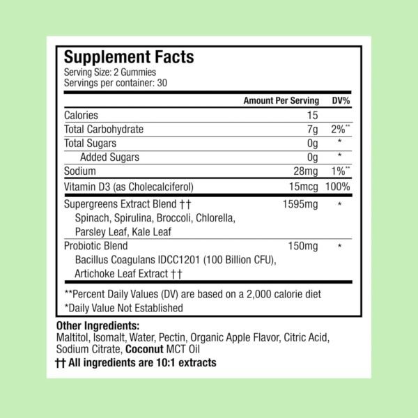 Plant People WonderGreens Veggie Gummies Super Greens with Probiotics Multivitamin Support Gummy for Wellbeing, Energy, Immune and Gut Health, Green Apple Flavor (60 Count) - Image 3