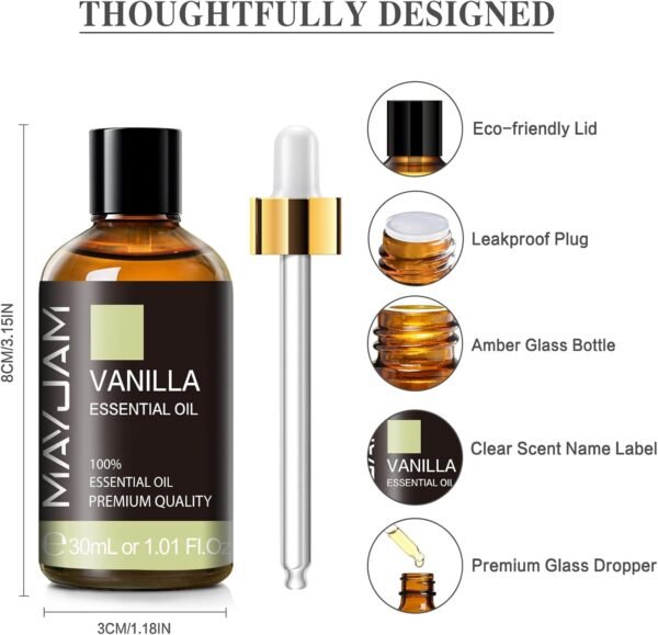 Vanilla Essential Oil 30ml/1.01fl.oz, MAYJAM Premium Vanilla Oils for Aromatherapy, Diffuser, Soap Making, Candle Making, Long Lasting Scents - Image 7