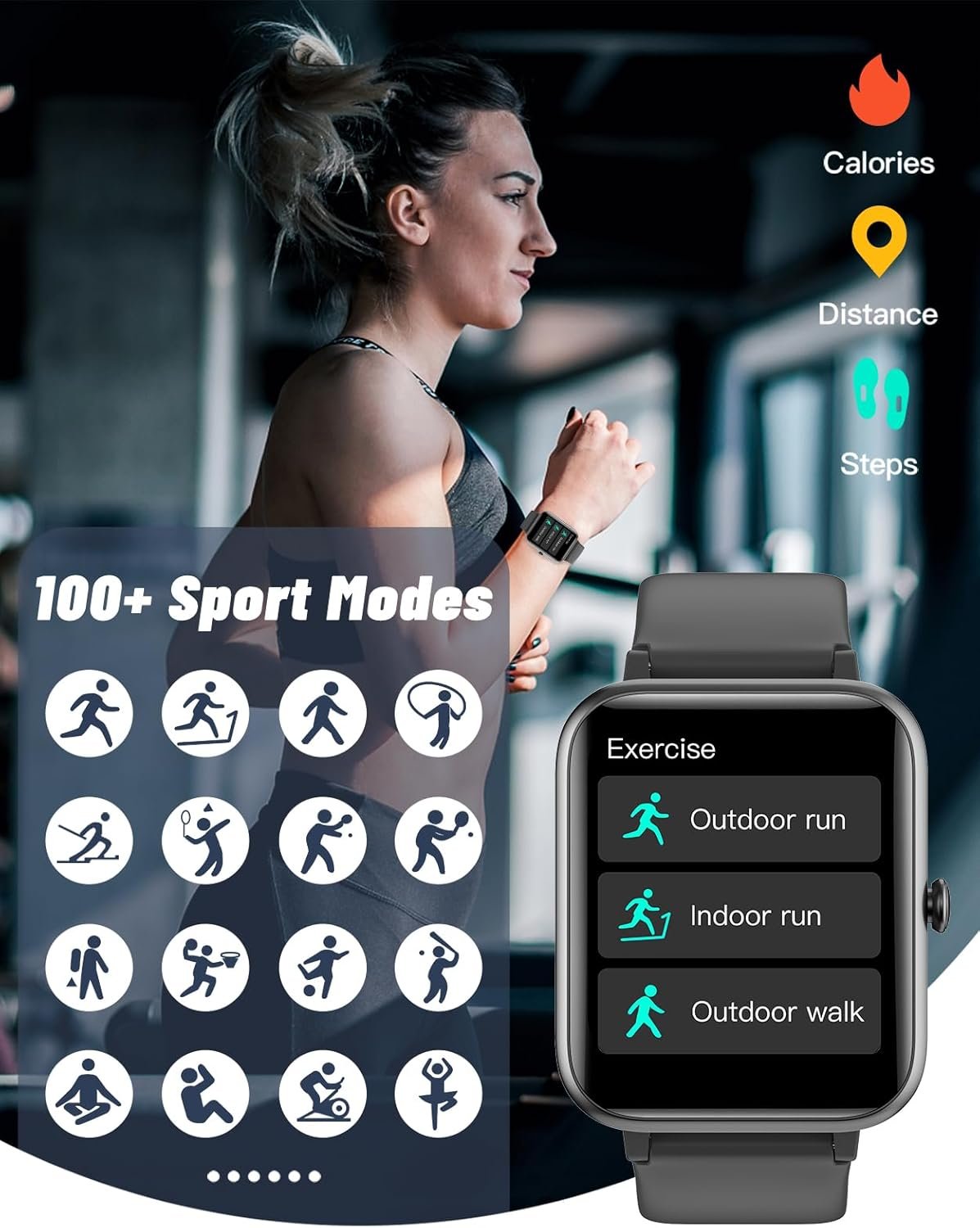 GRV Smart Watch for iOS and Android Phones (Answer/Make Calls), Watches for Men Women IP68 Waterproof Smartwatch Fitness Tracker Watch with Heart Rate/Sleep Monitor Steps Calories Counter (Black) - Image 4