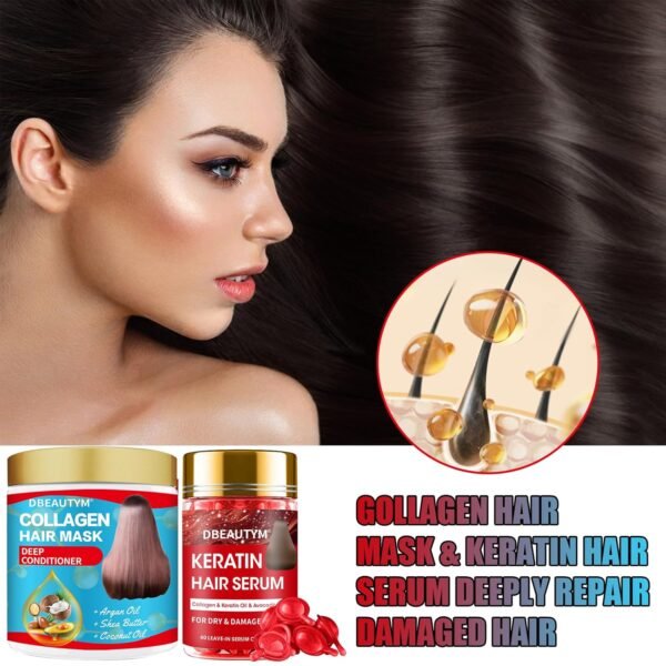 Collagen Hydrating Hair Mask Keratin Hair Serum,Natural Deep Conditioner Hair Mask,Moisturizing Hair Oil for Split Ends, Hair Styling Serum for Frizzy & Dry Hair,Keratin Styling Oil Capsules - Image 6