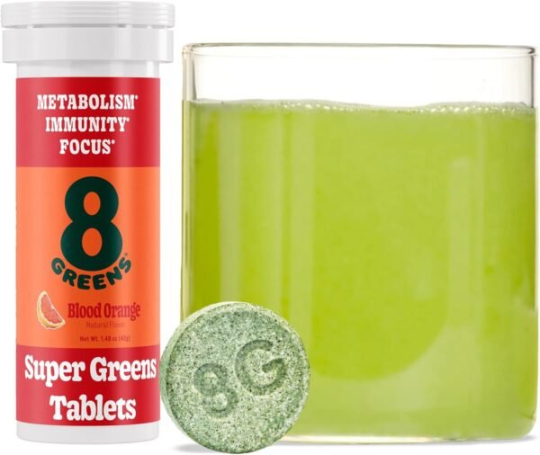 8Greens Supergreens Tablets | Super Greens Powder Superfood Tablet, Metabolism Immunity & Focus, Daily Greens Effervescent Tablets, Organic: Aloe Vera, Spirulina, Chlorella, Blood Orange, 10 Servings - Image 2