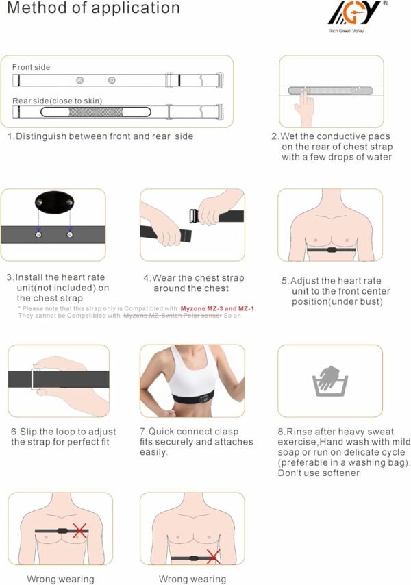Chest Strap Heart Rate Monitor Replacement Strap Adjustable Chest Band Compatible with Myzone MZ-3 Strap MZ-1 Strap Medium Red - Image 4