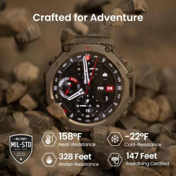 Amazfit T-Rex 3 Rugged/Military Smart Watch 48mm, GPS (with Privacy), Offline Maps, Long Battery Life,328 Feet Water-Resistant, 170 Fitness/Sport Modes, AI, Voice Control, for Android or iPhone, Black - Image 6